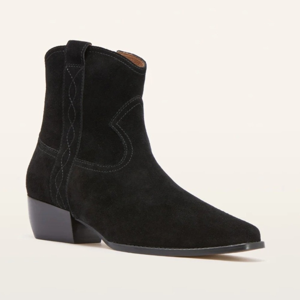 FRANKIE4 Shadow Black Suede Leather Western Cowboy Ankle Boots Women NIB